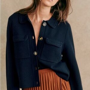 Sezane Betty Cardigan Navy Crochet XS